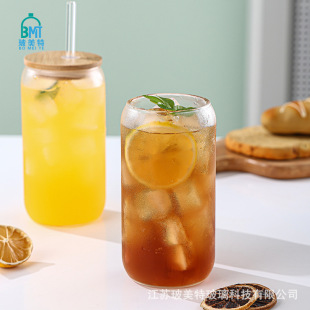 Borosilicate glass 16oz Coke cup Mason Cup coffee cup water cup high temperature resistant with lid with straw Net Red Cup