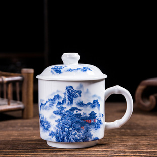Jingdezhen Gao Bai глиняная керамическая чайная чашка антикварный синий и белый фарфор чайная чашка с водой Офисная чашка подарочная чашка конференц-чашка с крышкой