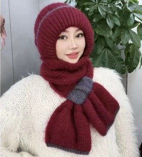 Winter New Knitted Wool Hat Snow Cap Cycling Warm Ear Protection Cap Women's Hat Scarf Integrated Cap