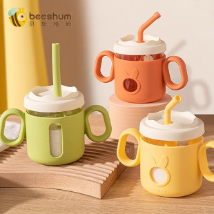 Детская чашка для молока Beeshum Beshham с кроликом Feifei, стеклянная соломенная чашка для детского напитка, чашка для питья