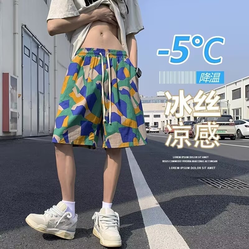 남성용 틈새 디자인 플라워 반바지, 여름 트렌디 브랜드, 개성있는 캐주얼 5부 팬츠, 얇고 트렌디한 루즈 비치 팬츠