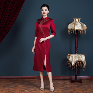 Весна и лето высокого класса Счастливая Мать-в-законе Свадьба Банкет Cheongsam элегантное праздничное платье свадебное платье мама платье среднего возраста приталенный Fit платье