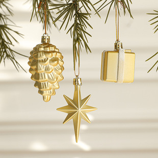 Christmas Nordic Style Christmas Plating Gift Box Pendant Christmas Tree Octagonal Star Decoration Pine Cone Boxed Small Hanging Ornaments