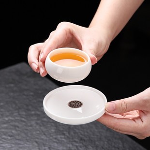 Sheep Fat Jade White Porcelain Coaster Kung Fu Tea Ceremony Tea Set Tea Maker Tea Table Tea Holder Round Creative Light Luxury High-end