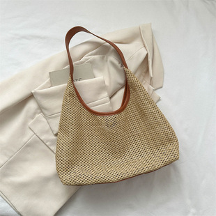 Internet Celebrity Korean ins Vintage Woven Tote Bag Straw Bag Large Capacity Underarm Bag Shoulder Bag Beach Bag Women
