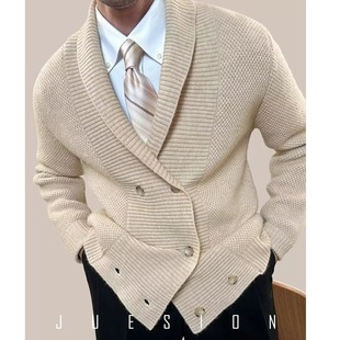 Heavy Business Dress Gentry Knitted Jacket Men's Shade Collar Double-breasted Sweater Warm Autumn Winter Autumn Casual