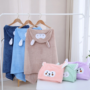 Factory wholesale children's cloak bath towel thickened hooded cartoon bathrobe coral fleece absorbent Four Seasons wearable bath towel