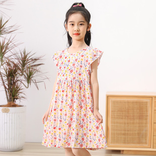 Girls dress Children's Summer New Cotton Silk Skirt Baby Floral Dress Women's Korean-style Short-sleeved Princess Dress