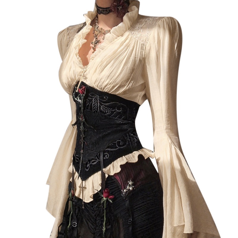 Cf25241V V-Neck Palace-Style Long-Sleeved Top, New Autumn Style Songle Doll Halloween Versatile Jacket