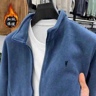Autumn and Winter Double-Sided Lambskin Jacket Men's Casual Fashion Warm Solid Color Embroidered Outerwear Zipper Cardigan Jacket
