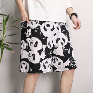 Plus Size Men's Cotton Silk Pajama Pants Summer New Loose Mid-length Pants Thin Outer Wearing Pants Casual Beach