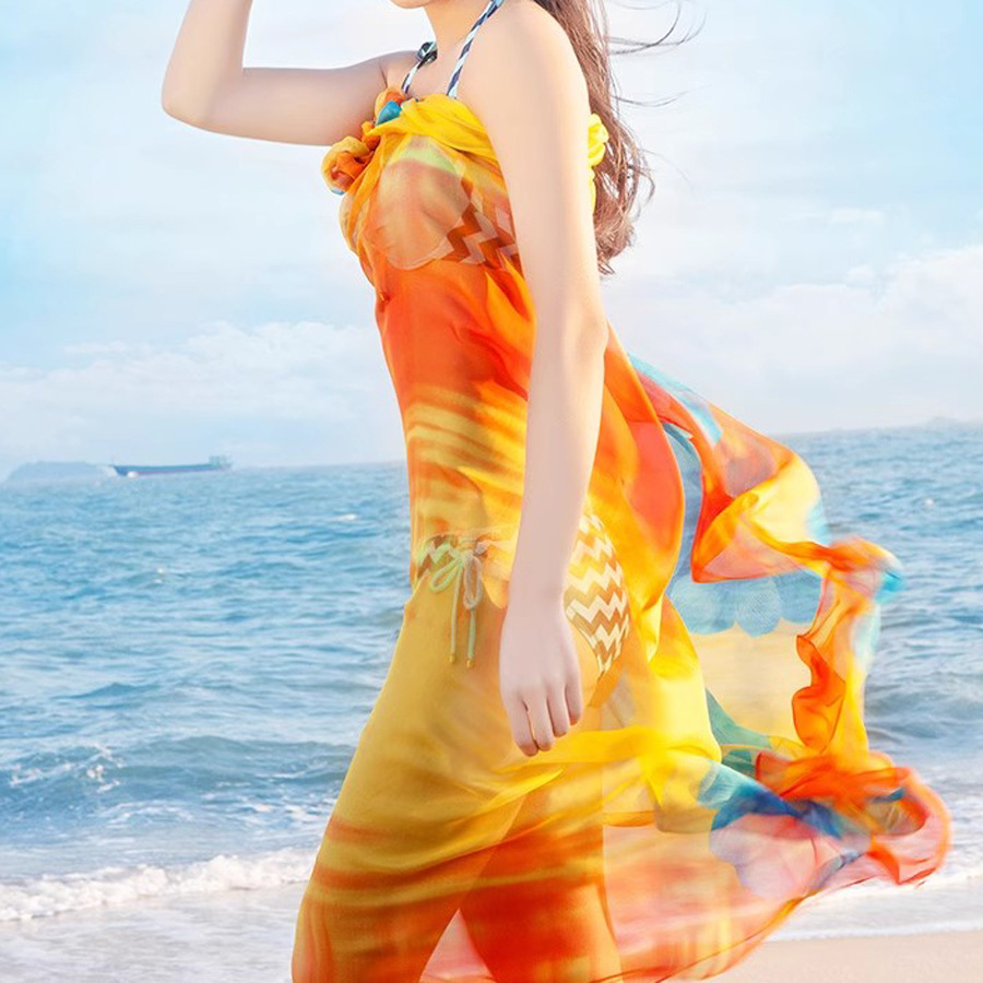 Spring and Autumn Beach Fashion Oversized Chiffon Beach Towel Women's Sun Protection Shawl Floral-Like Long Gauze Scarf Wholesale
