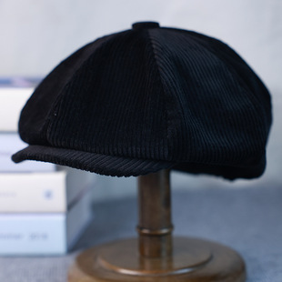 Corduroy Striped Octagonal Hat Retro Fashion Artistic Painter Hat British Newsboy Hat Temperament Spring and Autumn Forward Hat