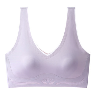 Ice Silk Traceless Rabbit Ear Cup Underwear Women's Ultra-thin Breathable Large Chest Small Anti-sagging Jelly Strip Fixed Cup Bra