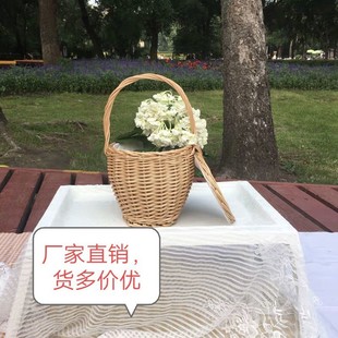 Factory direct hand basket picnic basket hand woven bag summer vacation pastoral style new flower basket bucket bag