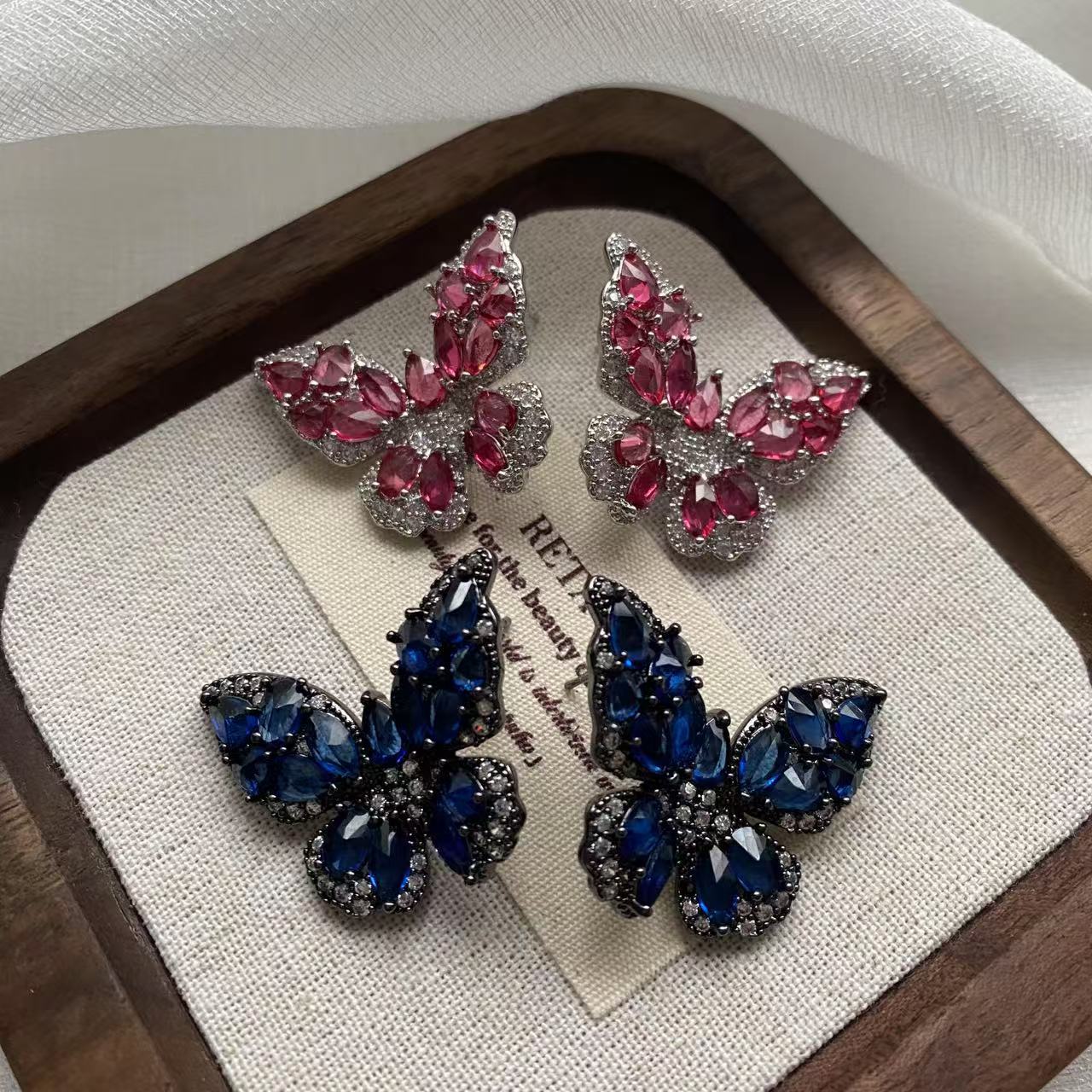 Three-dimensional Butterfly Color Zircon Earrings New Elegant Heavy Industry High-end Light Luxury Atmospheric S925 Silver Needle Earrings for Women