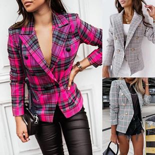2022 cross-border foreign trade Amazon Europe and the United States new plaid button small suit temperament slim lapel short coat