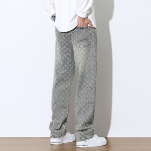 Spring and Autumn American High Street Men's Jeans Retro Straight Original Jacquard Design Features Fashion Trendy Pants