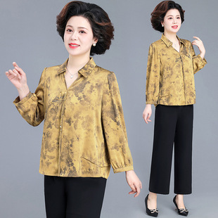 Mother's Spring Clothes Western-style Shirt Jacket Short Middle-aged and Elderly Women's Spring and Autumn Casual Jacket Pants Up and Down suit