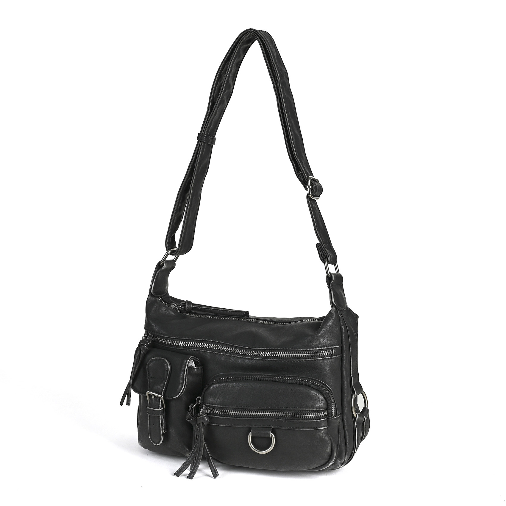 New European and American style crossbody bag, PU leather shoulder bag, French retro niche design, multi-zipper women's bag (2018-2036)