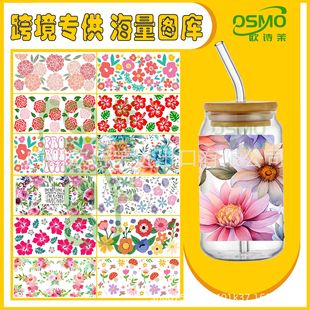 Фруктовые цветы и бабочки UVDTF перепечатка хрустальная этикетка 16oz водяная чашка стеклянная чашка наклейка ручка наклейка