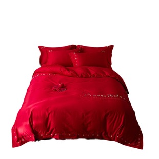 High-grade 100 long-staple cotton embroidery wedding four-piece wedding bedroom red quilt cover sheets accompanying bedding