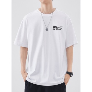 hansca American high street round neck short sleeve T-shirt men's summer new fashion brand washed distressed loose casual top
