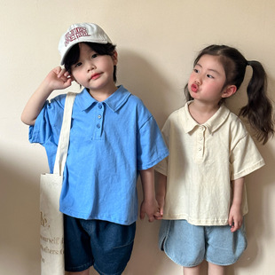Children's Short-sleeved T-shirt Girls Cotton Sports Polo Shirt 2024 New Summer Loose Boys Children's Wear Baby Top