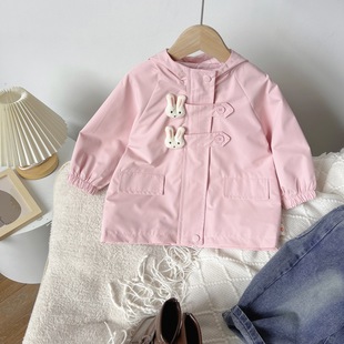 [In stock] ZD24C016 spring new children's coat mid-length girls' trench coat hooded jacket
