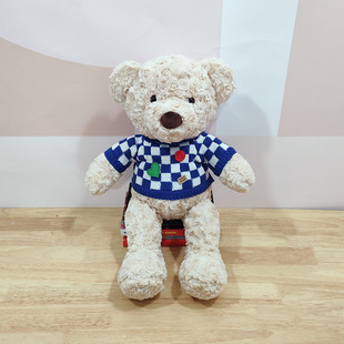 Sweater bear doll checkerboard cute dressing teddy bear plush toy grab doll wholesale children's toys