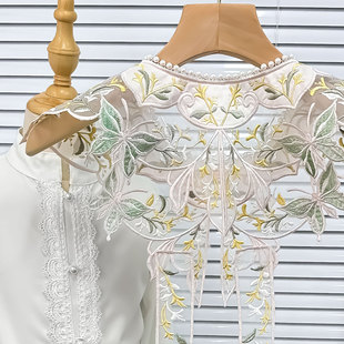 Ming Color Embroidered Flower Butterfly Cloud Shoulder Pearl Collar Wai Fake Collar Hanfu Horse Face Dress Decoration Collar Accessories