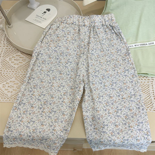 Korean Style Children's Wear 2024 New Summer Girls' Thin Vest Top Children's Styline Floral Llace Pants Two-piece Set