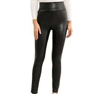 2022 foreign trade cross-border European and American women's high waist high elastic slim PU trousers motorcycle tight leather pants for women