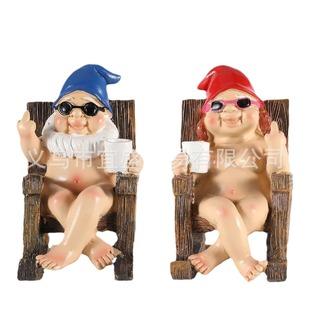 Cross-border New White Beard Men's and Women's Recliner Ornaments Dwarf Home Courtyard Design Decorations Creative Art Design