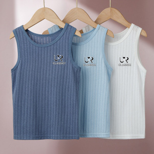2024 Summer Children's simple loose casual I-shaped vest boys and girls vertical bar letter printing bottoming vest