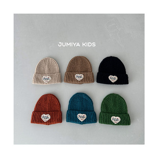 American Style Basic Ins Retro Love Tape Children's Hat Autumn and Winter Ear Protection Wool Hat Big Children's Pullover Cap Trendy