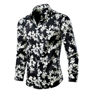 Foreign trade cross-border Men's long sleeve shirt casual men's fashion short sleeve lapel shirt shirt flower shirt wholesale
