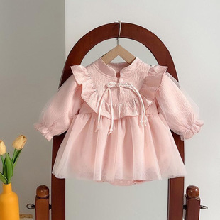 Baby Clothes Autumn Fart dress Newborn Women's New Chinese Mesh Long Sleeve Dress