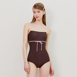 2025 Japanese and Korean Solid Color Sexy Slimming Skin-Friendly Cross-Border Exclusive Double Strap Hot Spring Vacation One-Piece Swimsuit for Women