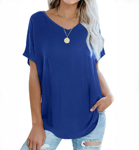 2025 European and American Foreign Trade Amazon Cross-border Explosions Women's T-shirt Loosen V-neck plus size Casual Summer Top
