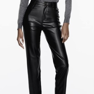 UC & ZA 2023 Winter new cross-border Amazon foreign trade European and American women's black high waist leather pants 4387/285