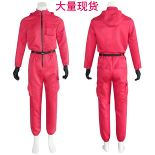 Paper Money House Halloween Red Dali Rose Red Jumpsuit Overalls Black Large Uniform Cosplay Clown
