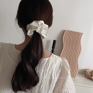 Gentle French Sense ~ Niche Retro Satin Wave Point Large Intestine Hair Ring Ball Head Rubber Band Hair Rope Head Rope Advanced Sense