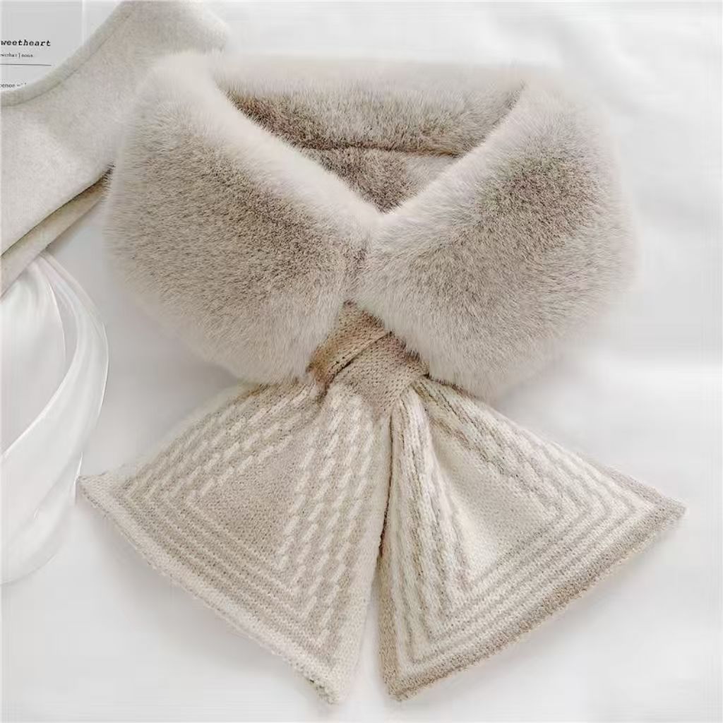 Autumn and Winter Rabbit Fur Scarf for Women 2025 New Versatile Korean Version Thickened Cute Warm Neck Protection Plush Trendy Windproof Neck Warmer