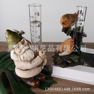 American Style Outdoor Garden Elf Bird Rain Gauge Decorative Rain Gauge Garden Rain Meter Garden Resin Ornaments