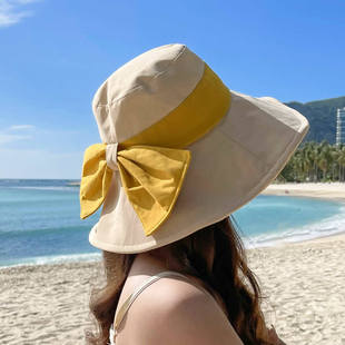 2023 New Hats Women Fashion European Goods Bow Solid Color Fisherman Hat Spring and Summer Big Brim Women's Sun Hat