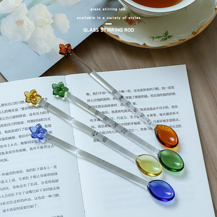 New star shape spoon stir stick glass spoon cute creative long handle juice coffee multi-color glass stick