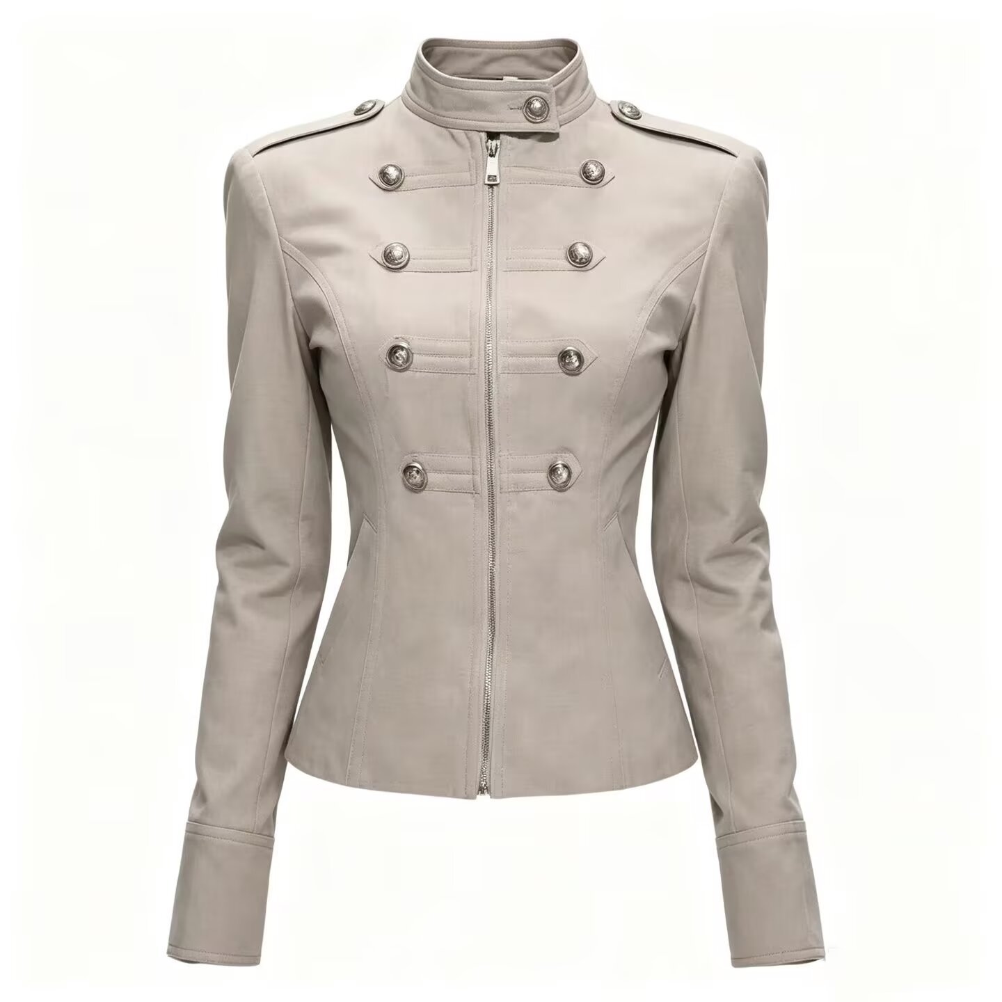 TAOP&ZA Women's 2026 Summer New Retro Metal Double-Breasted Slim-Fit Napoleon Jacket Top