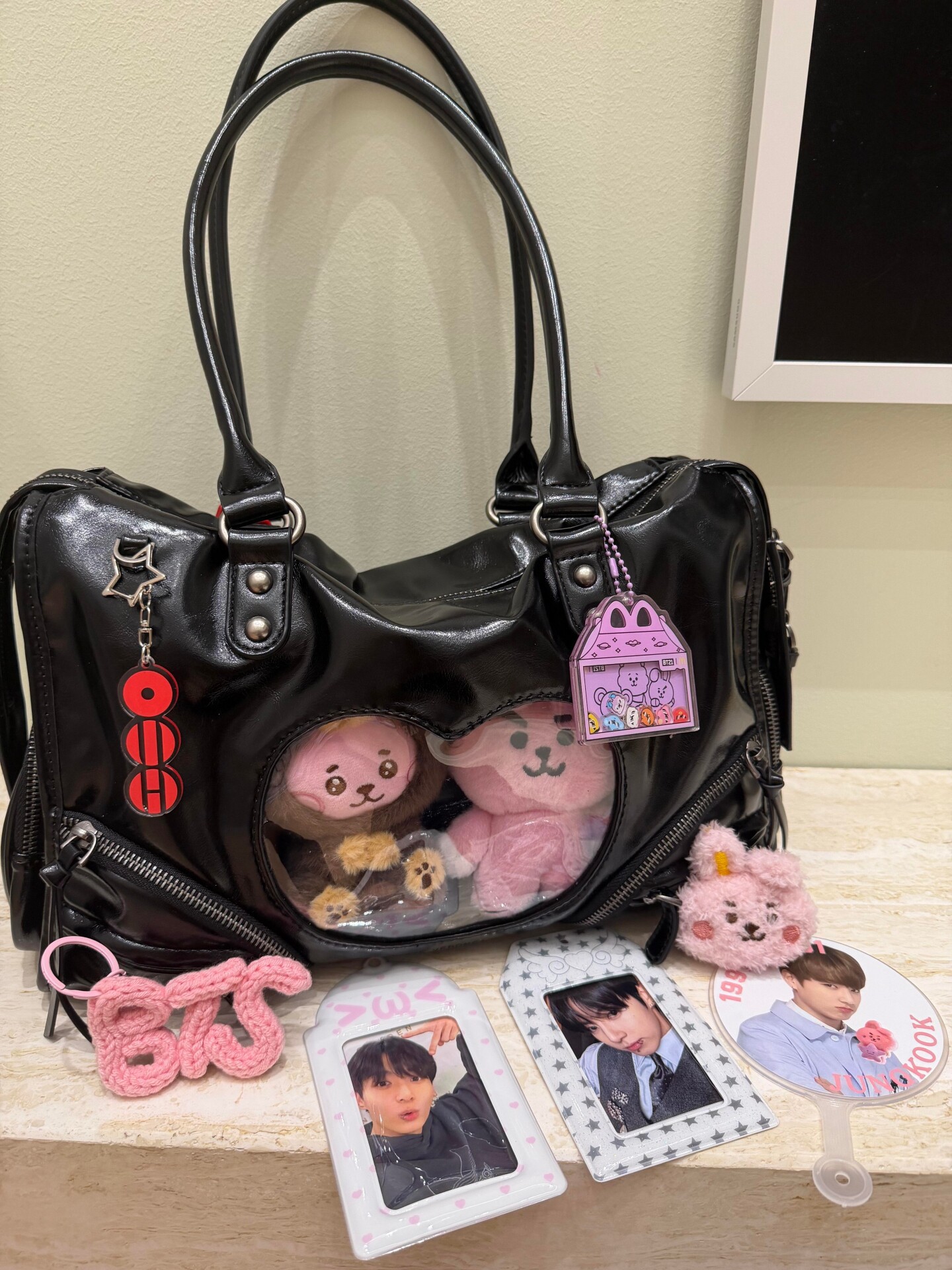 Black K-Pop Motorcycle-Style Large-Capacity Concert Fan Bag, Daily Commuting Shoulder Crossbody Uniform Bag