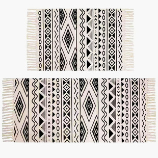 Nordic Style ins Cotton Linen Tassel Woven Floor Mats Bedroom Bedside Mats Simple Carpet Machine Washable